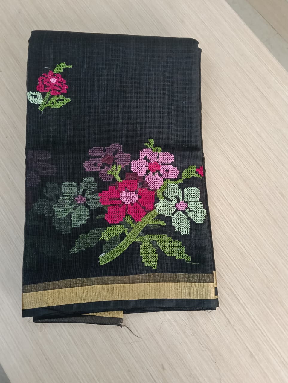 Black Kota Saree with floral embroidery