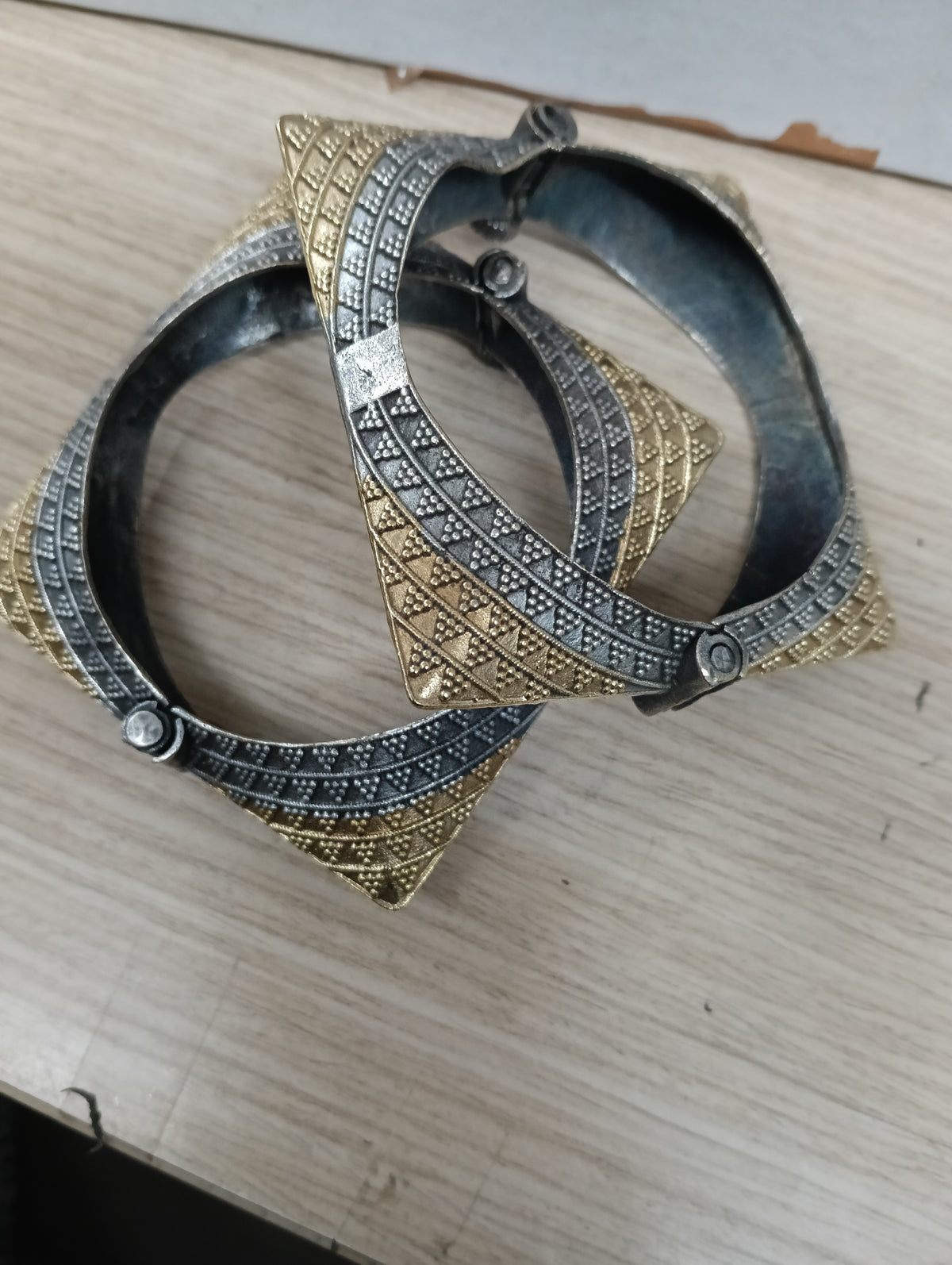 Two Tone Square Kada/Bangle in Oxidised Silver Jewellery