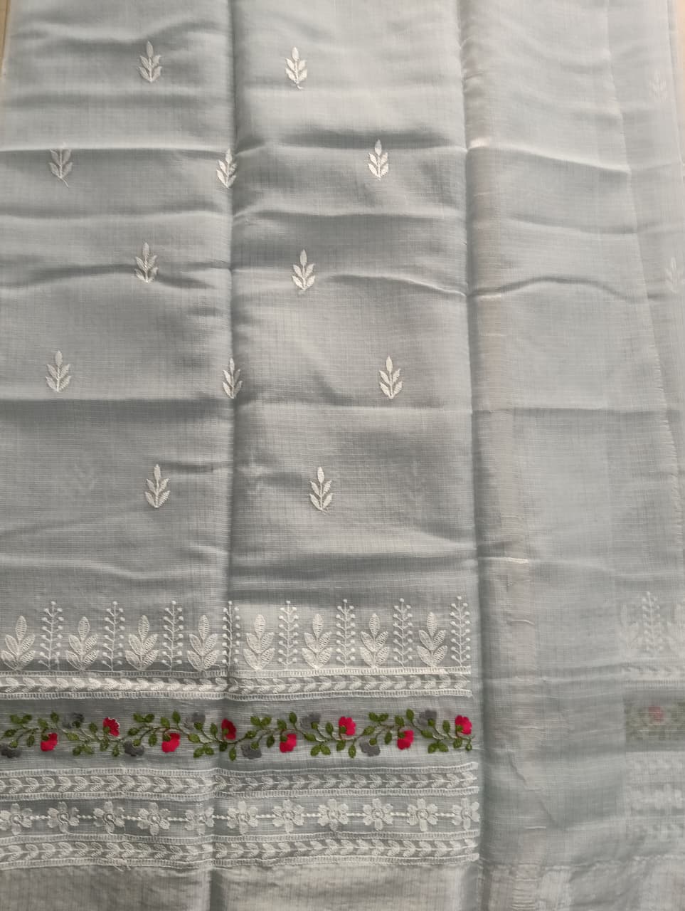 Grey Kota Saree with floral embroidery