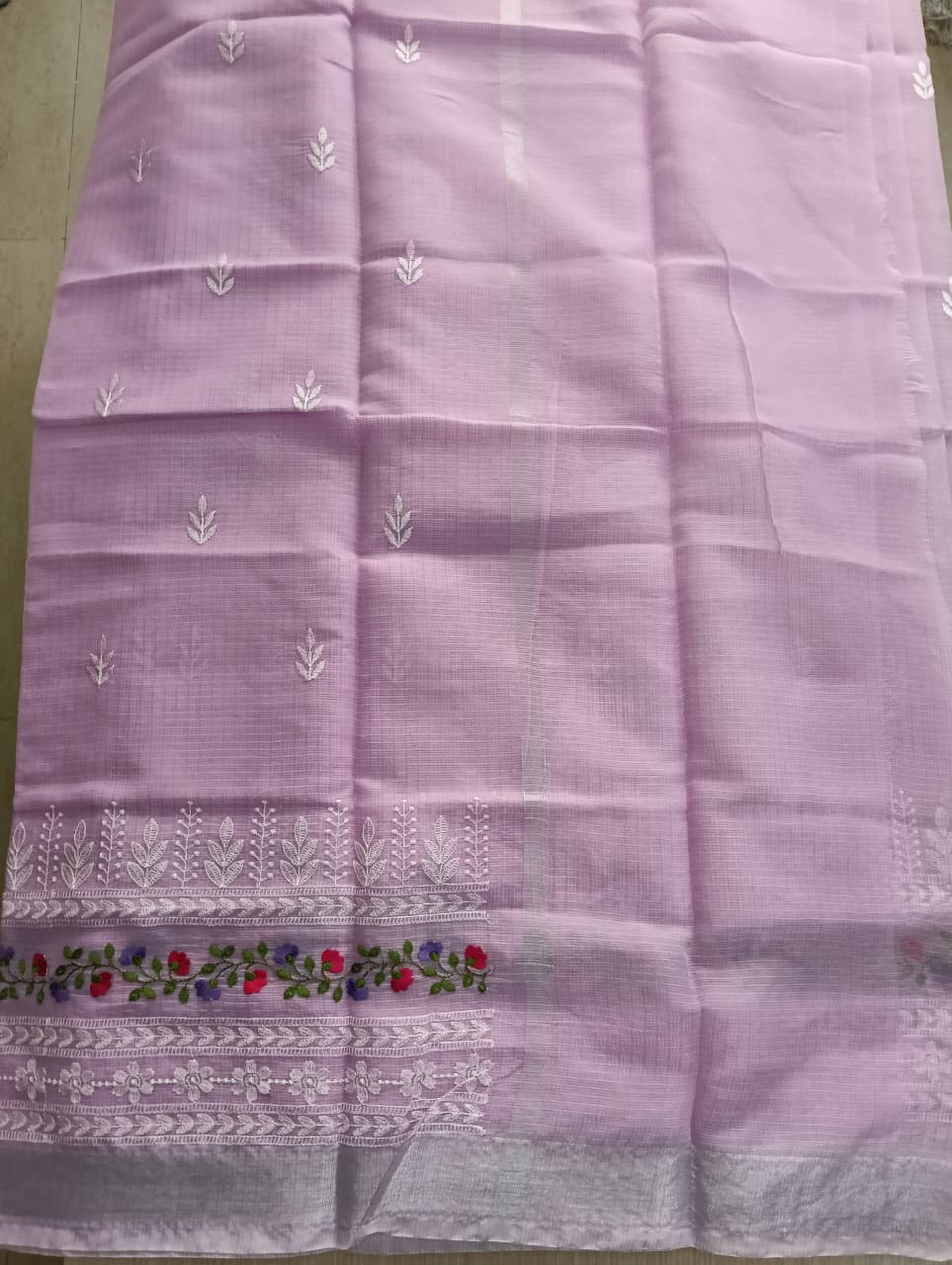Lavender Kota Saree with floral embriodery