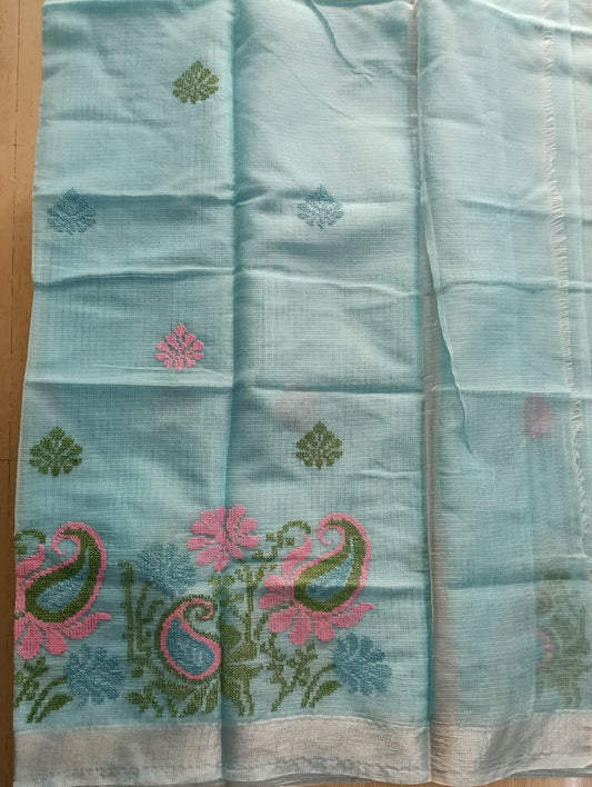 Sky Blue Kota Saree with embrioded motifs