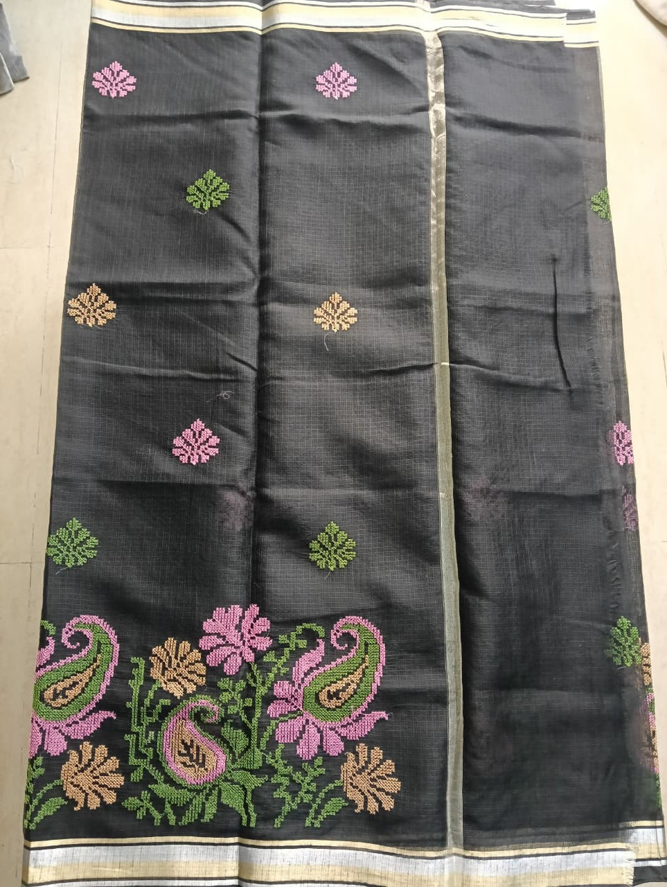 Black Kota Saree with embrioded motifs