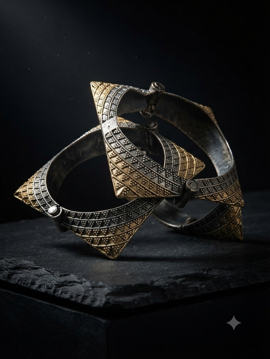 Two Tone  Square Kada/Bangle in Oxidised Silver Jewellery