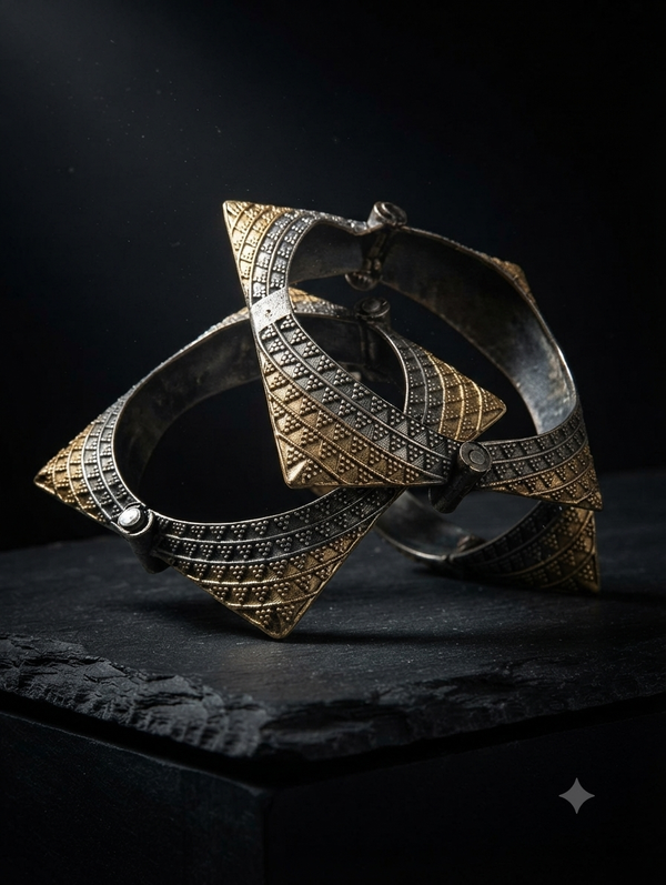 Two Tone  Square Kada/Bangle in Oxidised Silver Jewellery