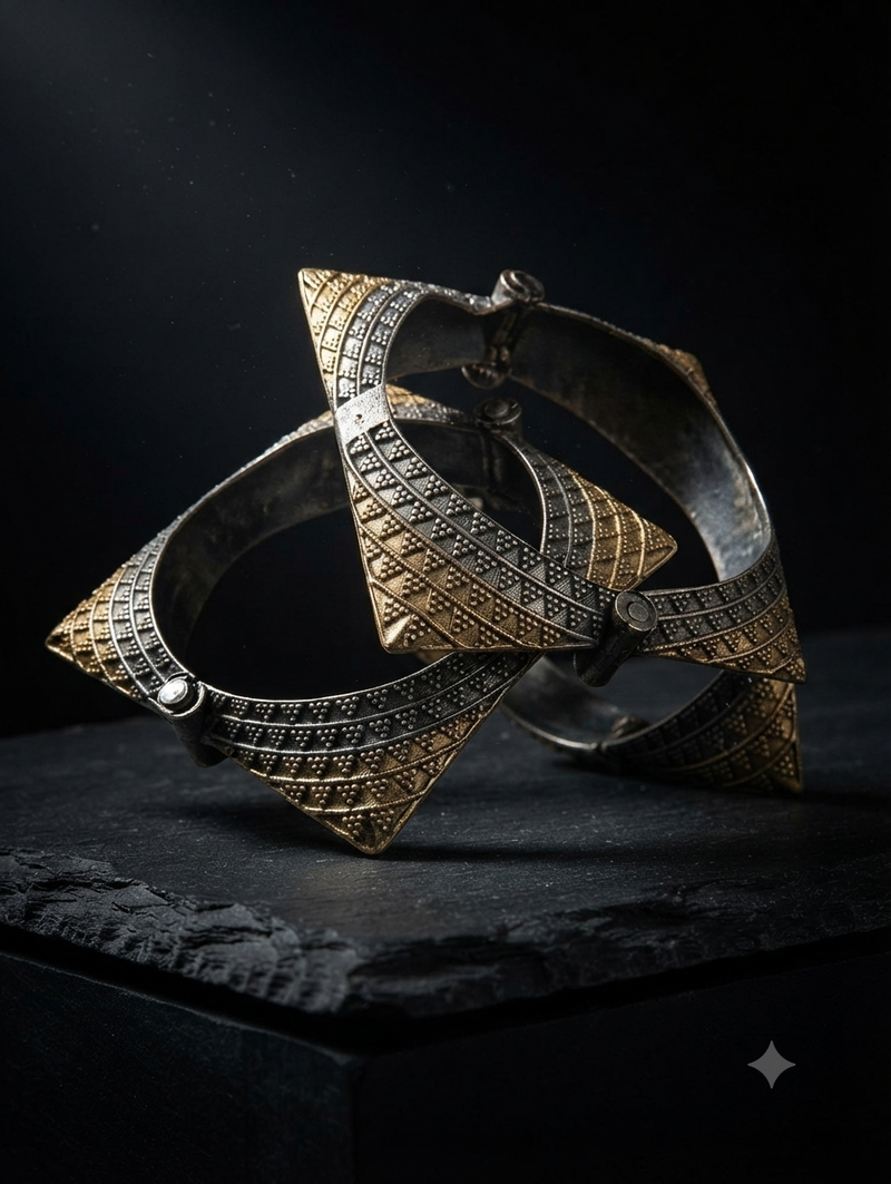 Two Tone  Square Kada/Bangle in Oxidised Silver Jewellery