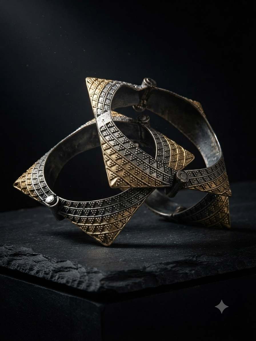 Two Tone  Square Kada/Bangle in Oxidised Silver Jewellery