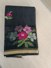 Black Kota Saree with floral embroidery