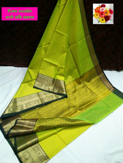 Olive green silk cotton saree