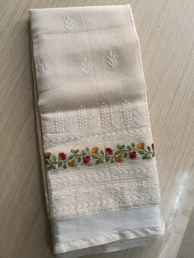 light cream Kota Saree with floral embroidery
