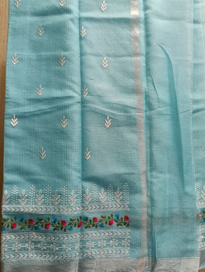 Sky Blue Kota Saree with floral embroidery