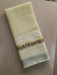 Yellow Kota Saree with floral embroidery
