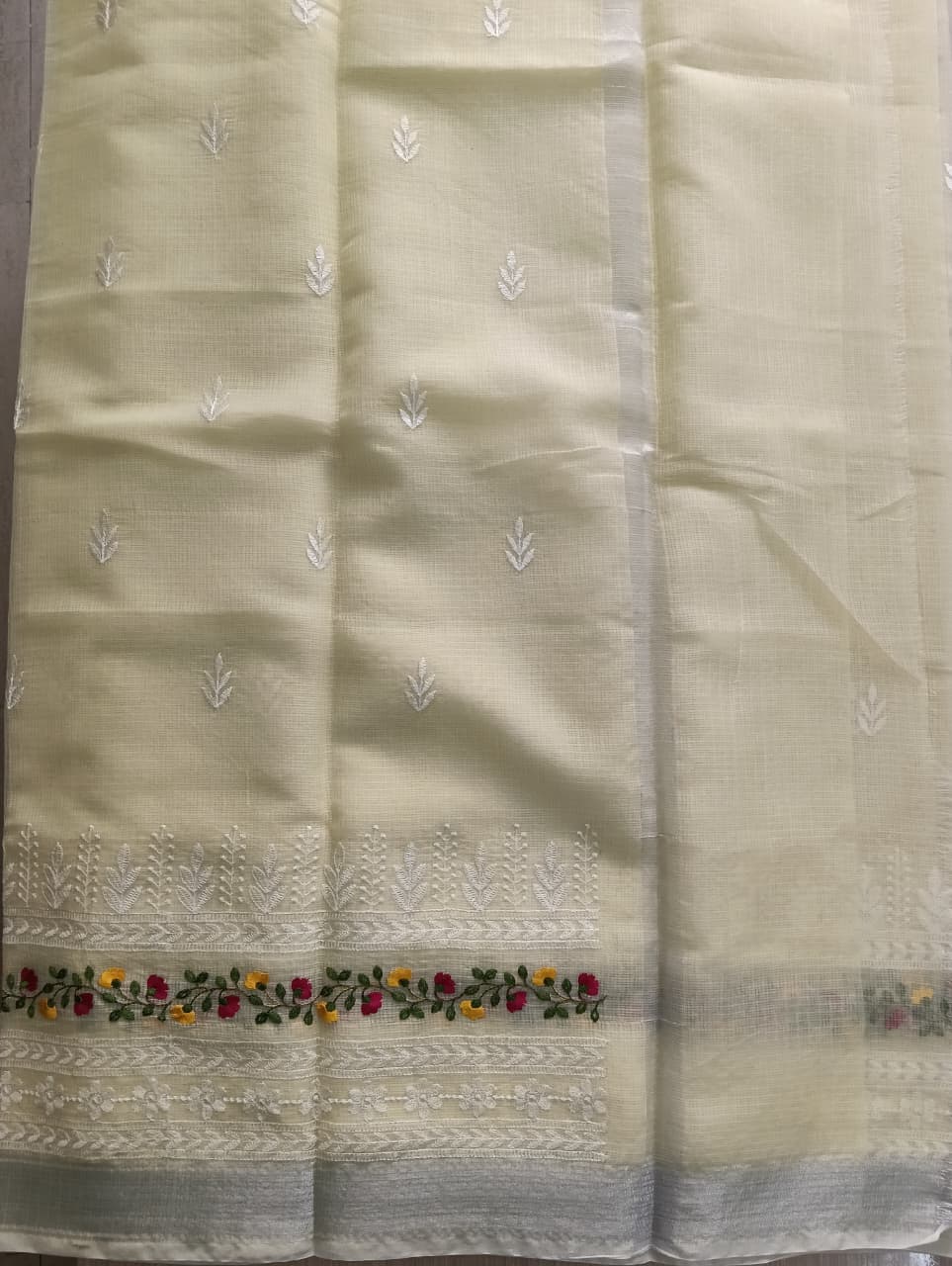 Yellow Kota Saree with floral embroidery