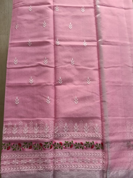 Baby Pink Kota Saree with floral embroidery