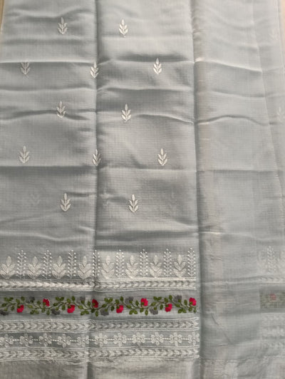 Grey Kota Saree with floral embroidery