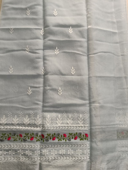Grey Kota Saree with floral embroidery