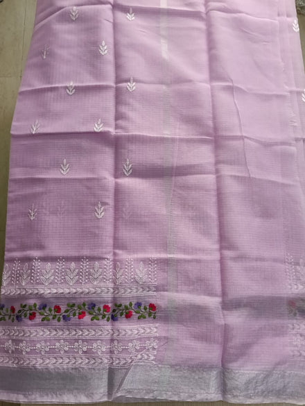 Lavender Kota Saree with floral embriodery