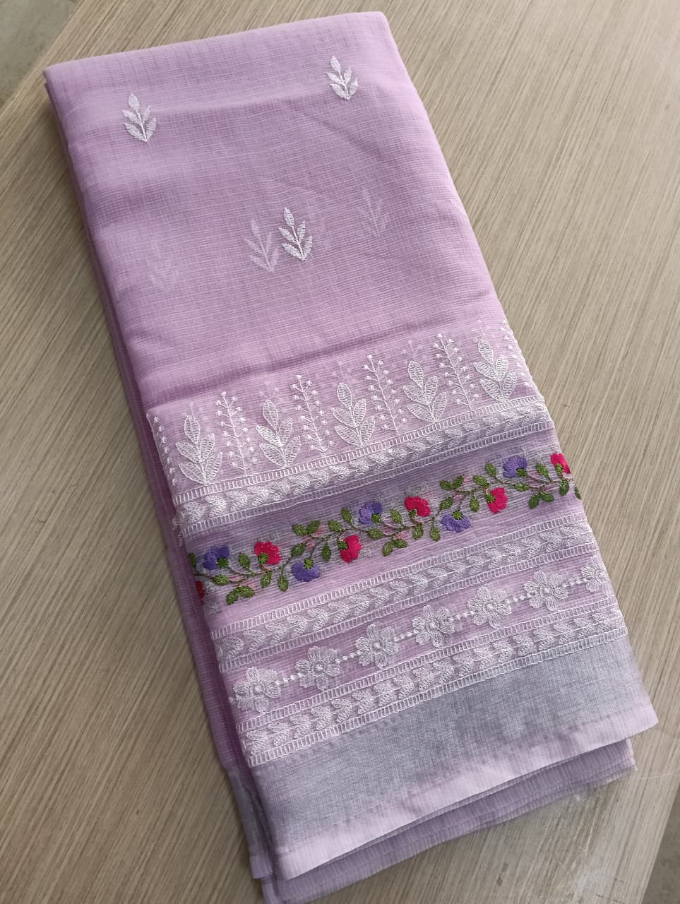 Lavender Kota Saree with floral embriodery