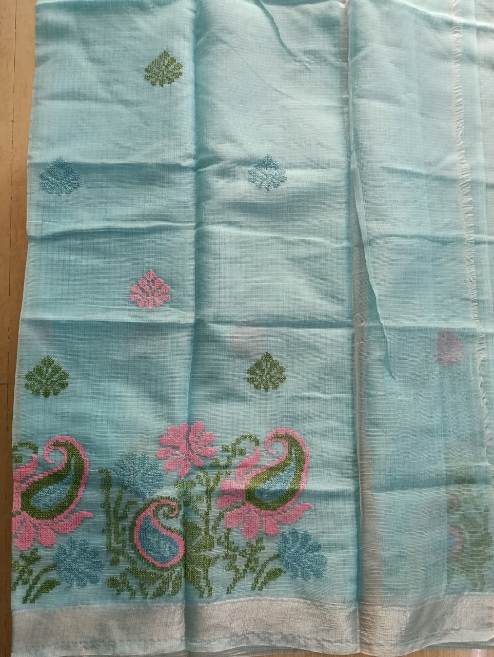 Sky Blue Kota Saree with embrioded motifs