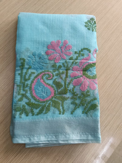Sky Blue Kota Saree with embrioded motifs