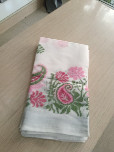 light cream Kota Saree with embrioded floral motifs