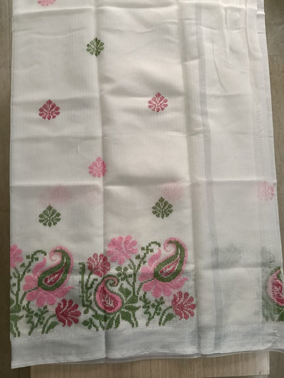 White Kota Saree with embrioded motifs