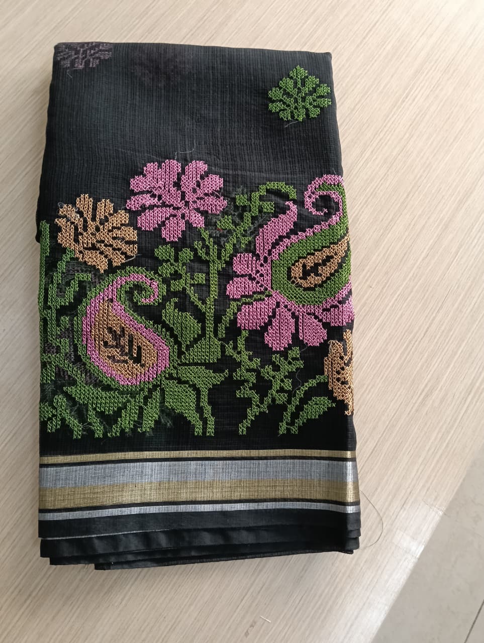 Black Kota Saree with embrioded motifs