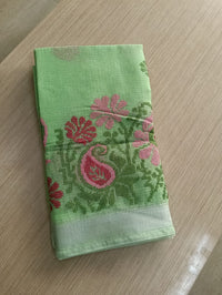 Green Kota Saree with embrioded floral motifs