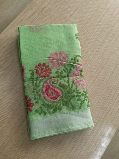 Green Kota Saree with embrioded floral motifs
