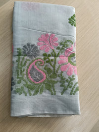 Grey Kota Saree with embrioded floral motifs