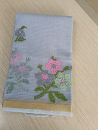 Grey Kota Saree with embrioded floral motifs