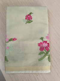 Light Mint Green Kota Saree with embrioded floral motifs