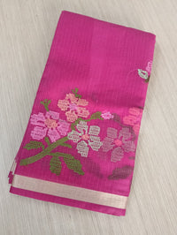 Rani Pink Kota Saree with embrioded floral motifs