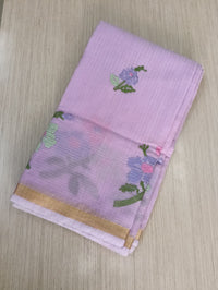 Lavender Kota Saree with embrioded floral motifs