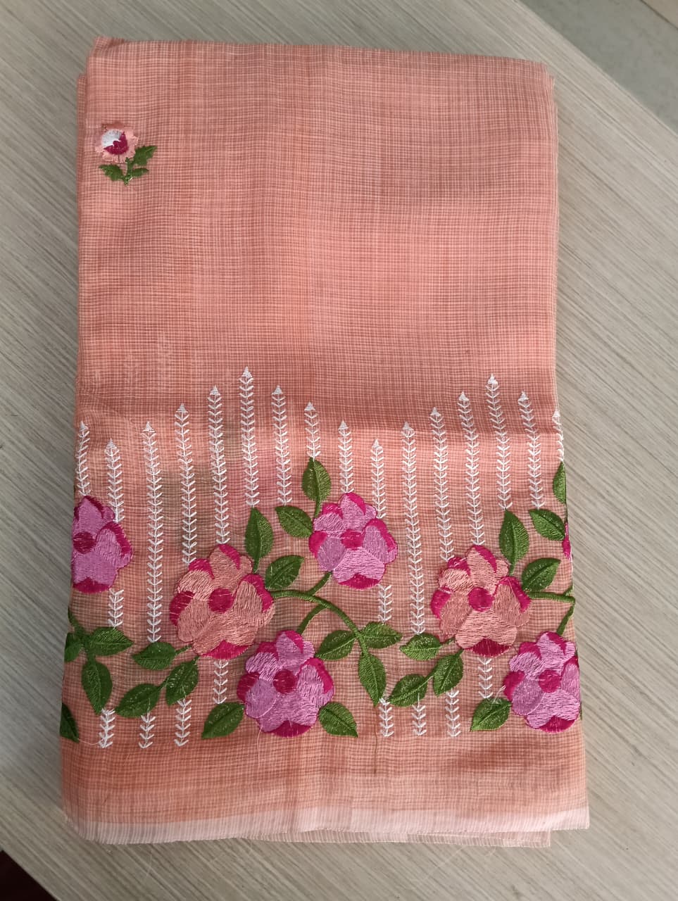 OrangeKota Saree with pink and orange  floral embriodery