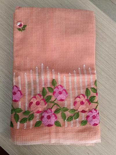 OrangeKota Saree with pink and orange  floral embriodery