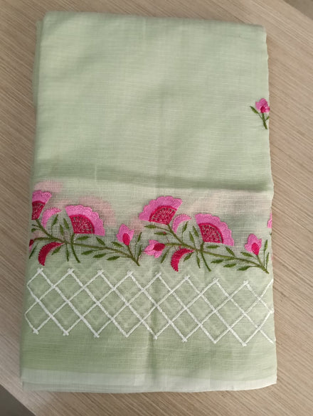 pastel green linen saree