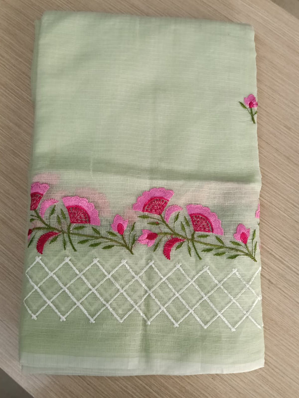 pastel green linen saree