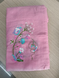 Pastel Pink Kota Saree with bird embriodery