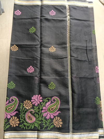 Black Kota Saree with embrioded motifs