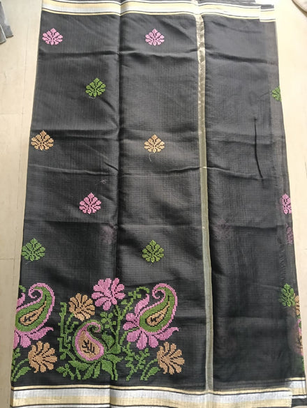 Black Kota Saree with embrioded motifs