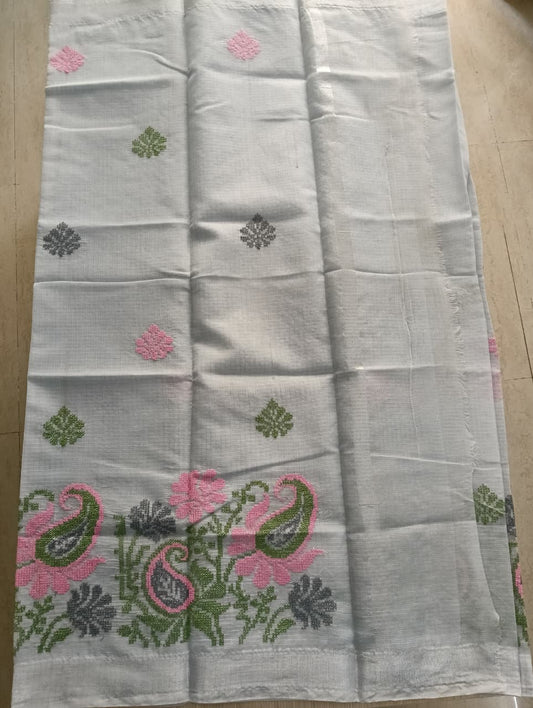 Grey Kota Saree with embrioded floral motifs