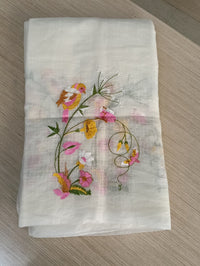 White Kota Saree with bird embriodery